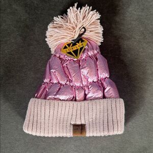 Adult Lux Lux Pink Puffer Beanie with Pom One Size fits Most
